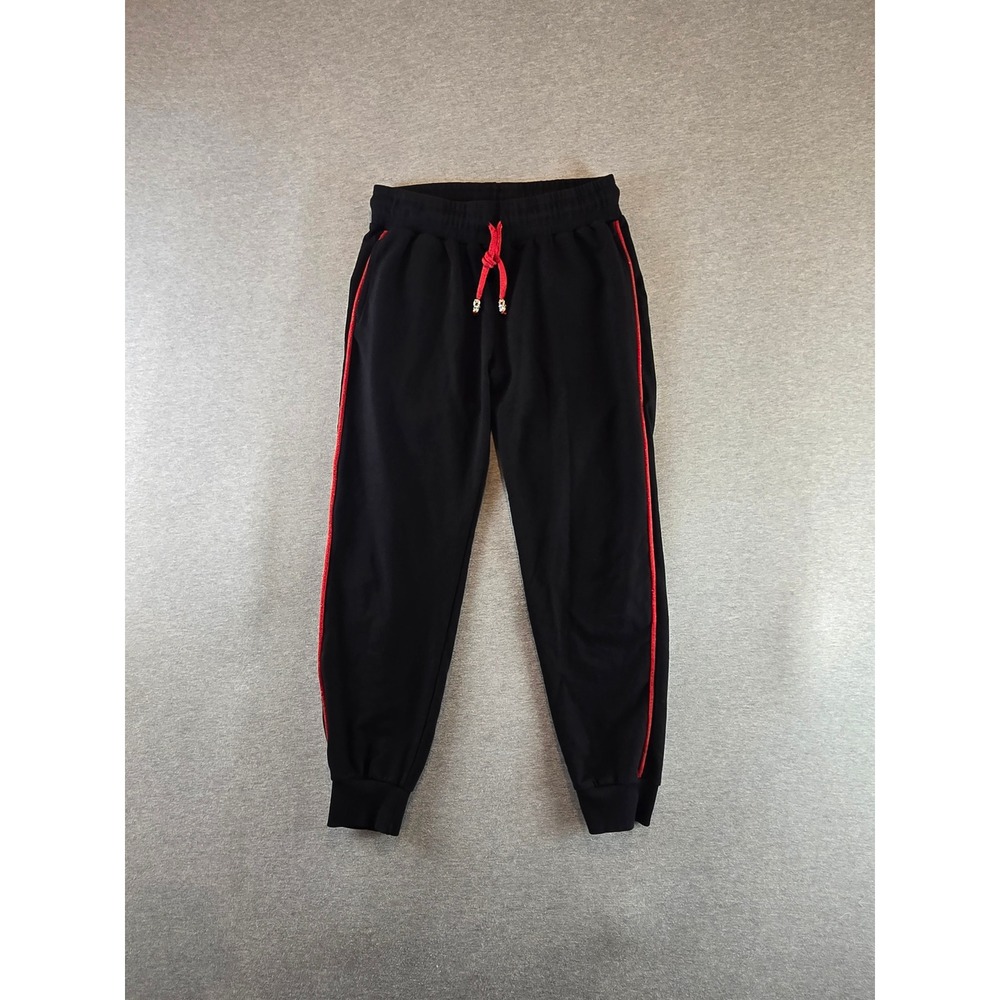 Philipp Plein Joggers Womens XL Black Red Skull Aglet Side Stripe Sweatpants